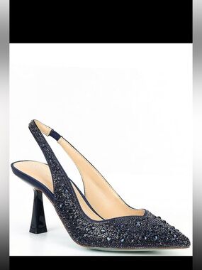 Betsey Johnson Clark Navy Rhinestone Slingback Heels